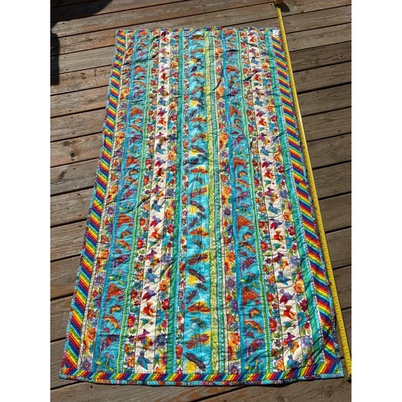 Project Linus Sparkle Handmade Quilt Hummingbird Butterfly Floral Rainbow 67x36
