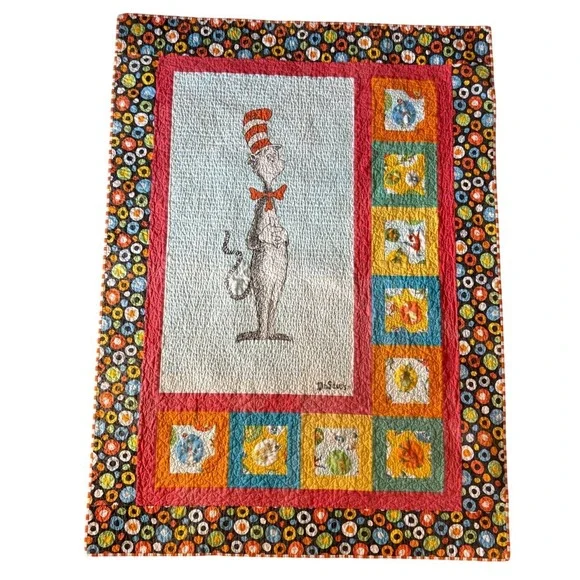 Cat in the Hat Quilt Toddler Bed Handmade Grinch Horton Dr. Seuss Blanket 43x59