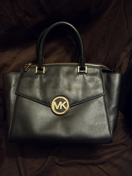 Michael Kors Black Leather Satchel with Gold Hardware