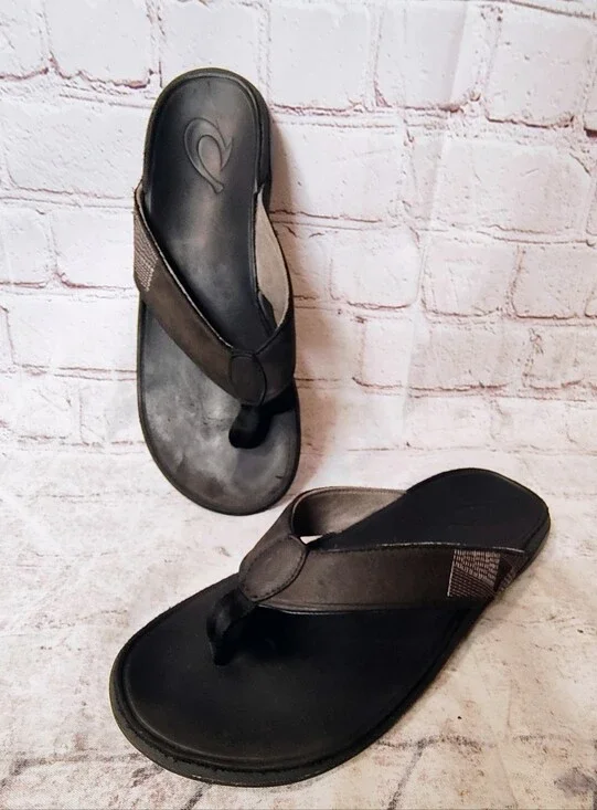 Olukai Tuahine Black Sz 10 Flip Flops Sandals