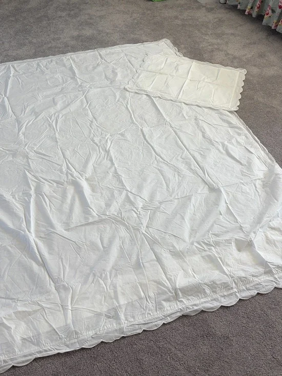 Scalloped white cotton twin duvet from One Kings Lane