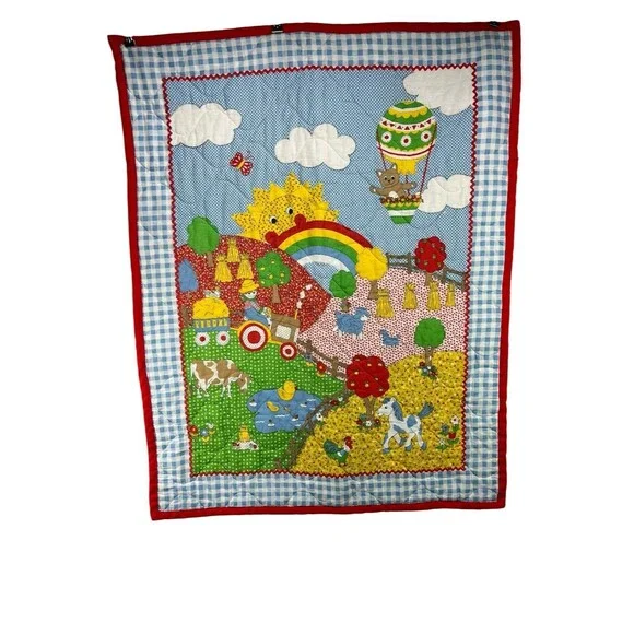 Vintage Farm Theme Old McDonald Farmer in the Dell Crib Quilt