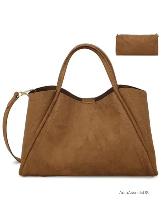 Faux Leather Satchel Handbag Women Shoulder Crossbody 2-in-1