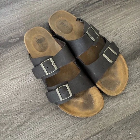 Dockers Mens Brown Two Strap Buckle Slide Sandals Size L Large
