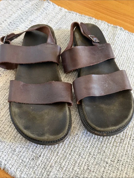 J. Crew Men's Dark Brown Leather Double-Strap Sandals