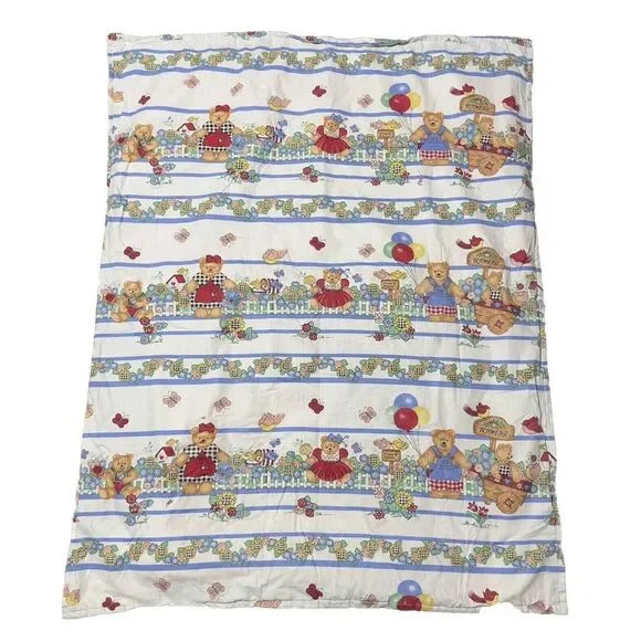 Teddy Bear Spring Garden Floral Quilted Crib Throw‎ Reversable Balloon's  31x39
