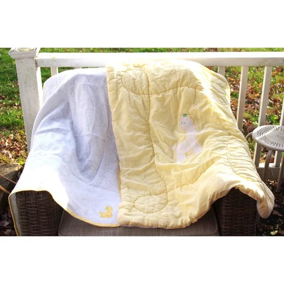 Vintage Baby‎ Blanket & Quilt Set Yellow Stripes Giraffe Applique Darling! USA