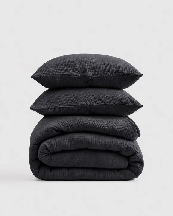 Organic Cotton Gauze Dream Quilt Set in Charcoal - 4 pieces total