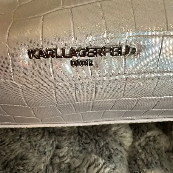 Karl Lagerfeld Iridescent Light Pink Croc-Embossed Satchel