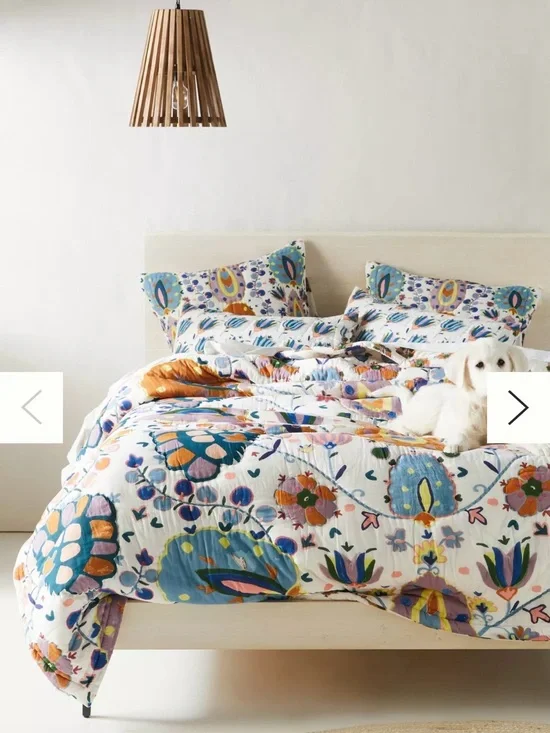 Anthropologie Floral Quilted King Comforter Set in Multi-Color with two shams