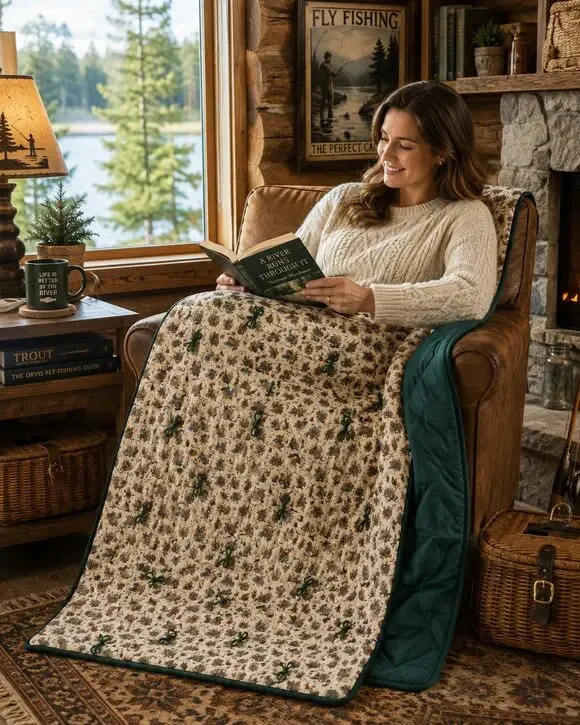 Vintage Joan Messmore Fly Fishing Cranston Cotton Quilt 42x70