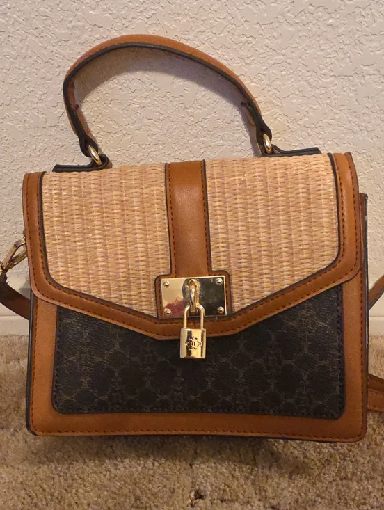 Nanette Lepore Tan & Black Patterned Straw Top-Handle Satchel