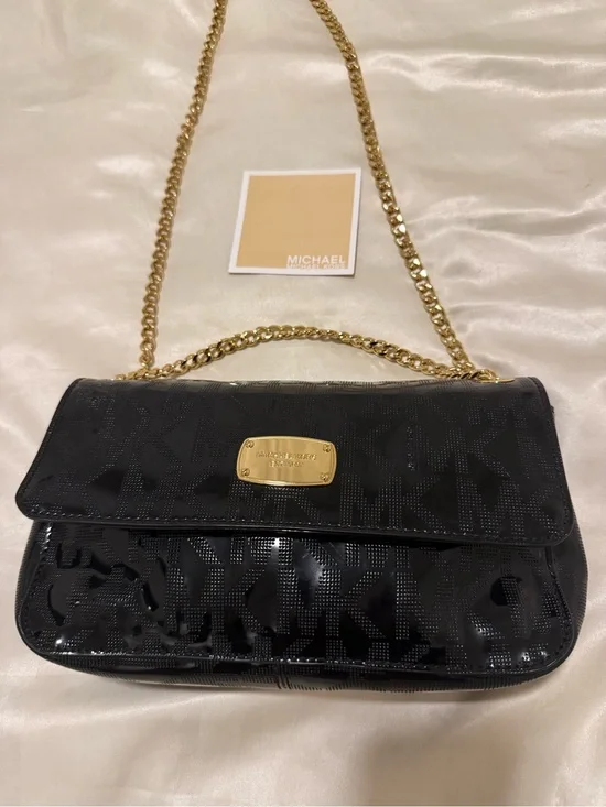 Michael Kors Black Patent Shoulder Bag with Gold Chain