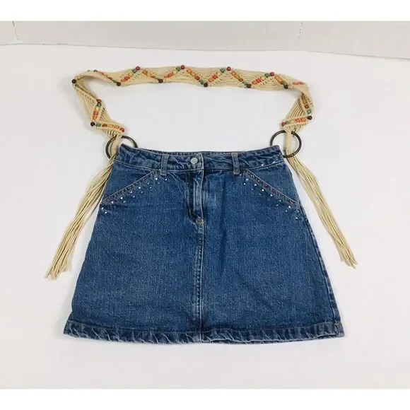 Pocketbook Macrame Handmade‎ Skirt Handbag Boho Denim Tote Rinestones Pockets