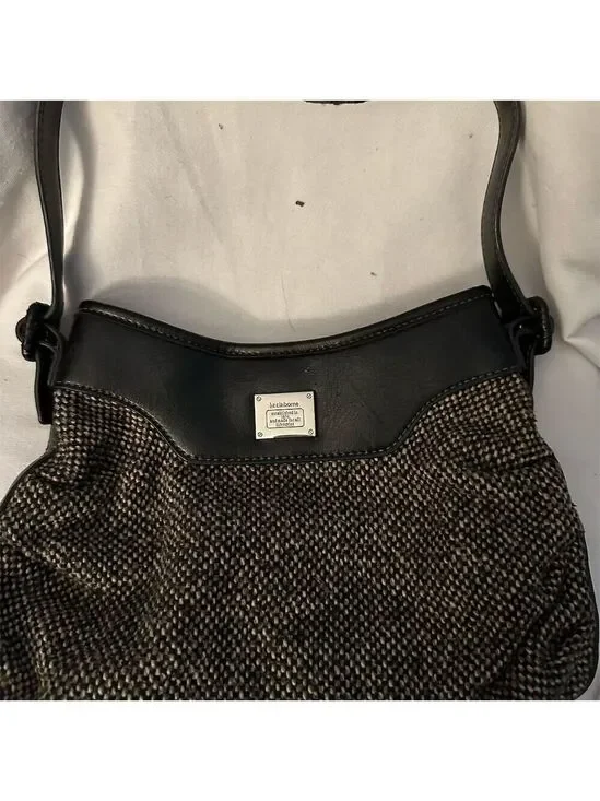 Liz Claiborne Women's Black Tweed Shoulder Bag with Zip Closure