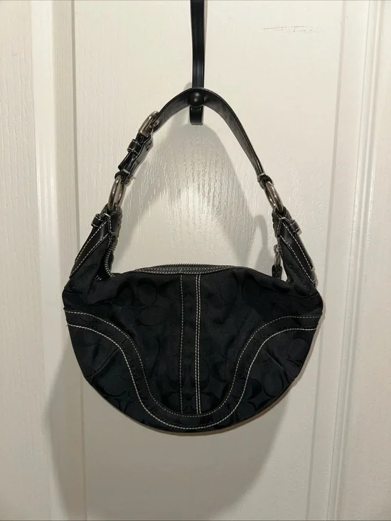 Vintage Coach Vintage Black Signature Canvas Hobo/Crescent Bag 10073