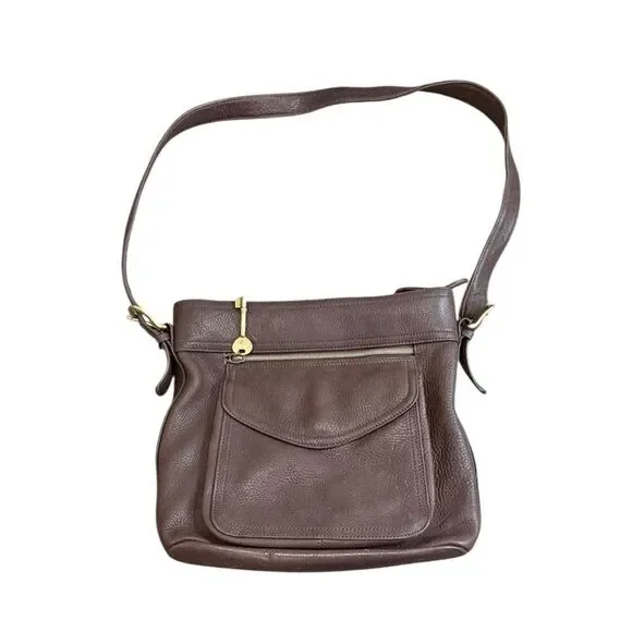 Fossil Leather Shoulder Bag Brown Style 75082 Key Charm Adjustable Strap