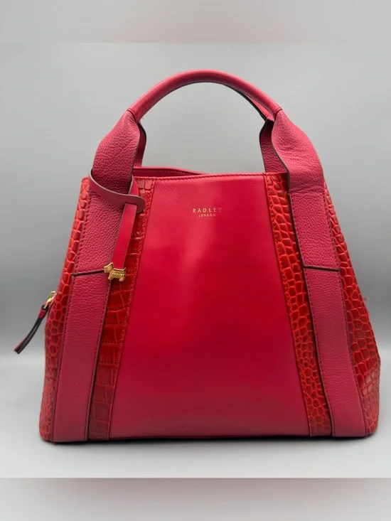 Red Leather Radley London Baylis Road Zip Around Grab Handbag Crossbody EUC