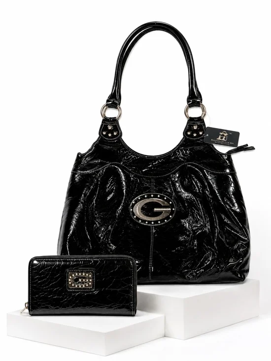 Brand New - Black Patent Y2K Purse with Matching Wallet