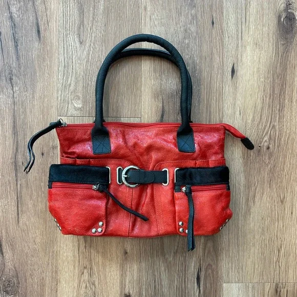 Cleo and Patek Red Leather Shoulder Bag with Black with original‎ storage bag