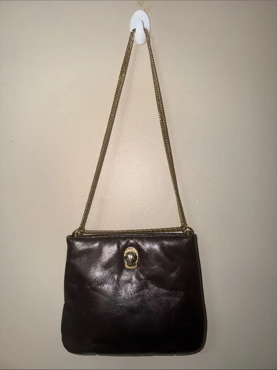 Classic Brown Leather Shoulder Bag with Gold Chain Strap