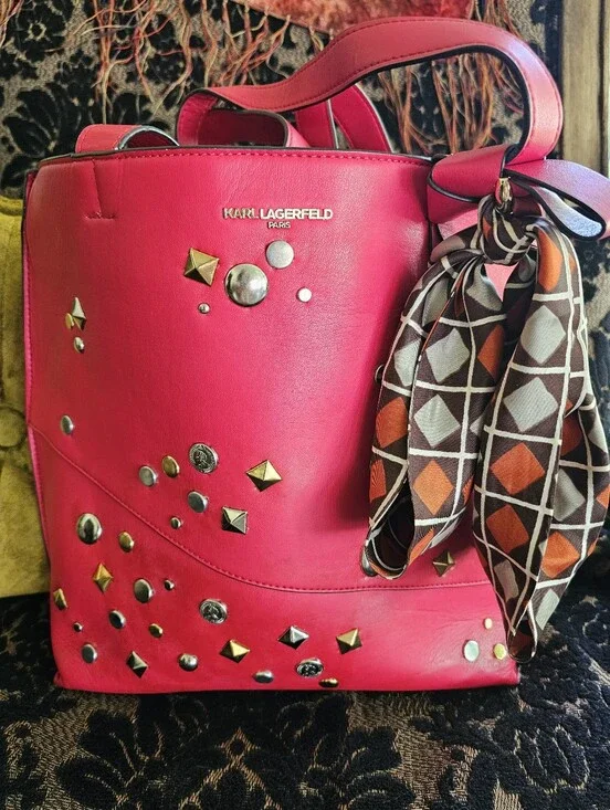 Upcycled Karl Lagerfeld Paris ~ Women's Chantelle Tote Purse ~ Crimson Red