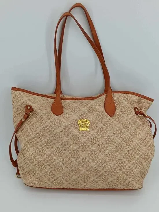 Raffia and leather tote bag, Pratesi Firenze