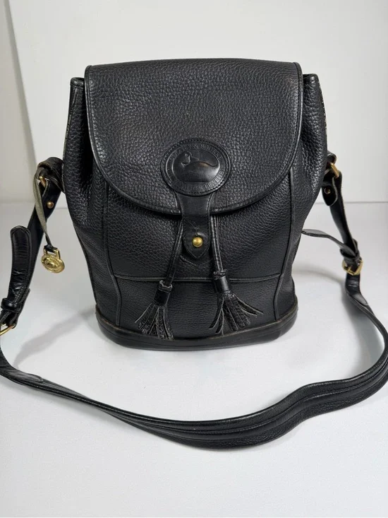Vintage Dooney & Bourke Teton H64 Black Leather Drawstring Shoulder Bag USA