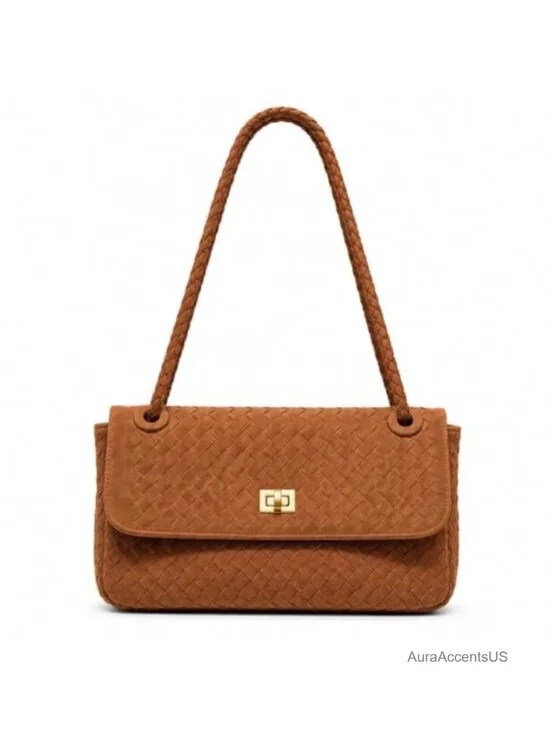Woven Faux Suede Shoulder Bag Large Capacity Hobo Satchel Handbag