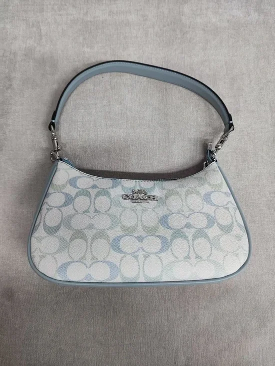 Coach Pastel Signature Shoulder Bag in Light Blue and White