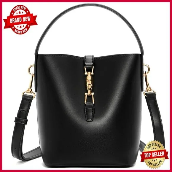 Small Vegan Leather Bucket Bag Crossbody Shoulder Purse Women