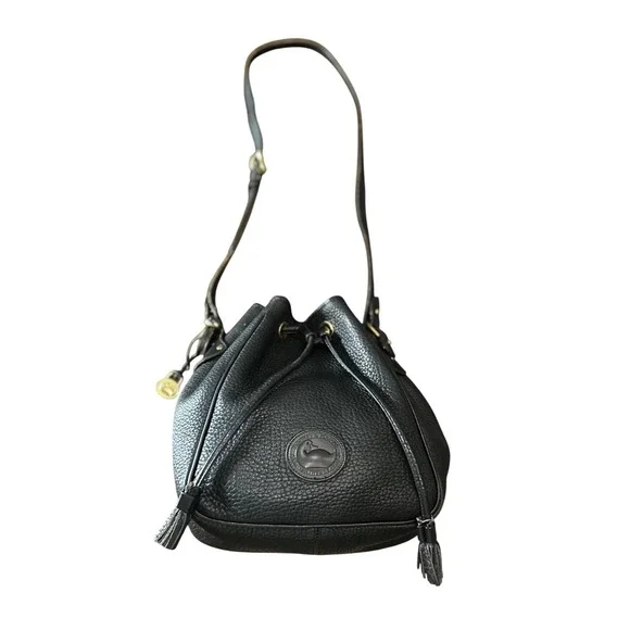 Vintage Dooney & Bourke Bucket Bag Black Pebbled Leather Tassel USA Classic