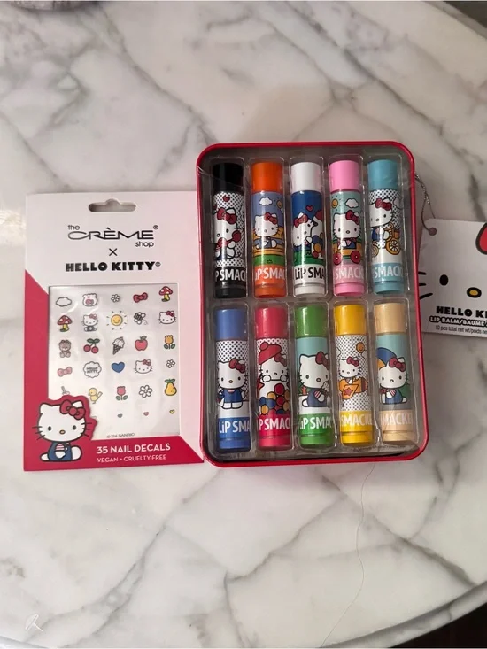 Hello Kitty Kids Colorful Lip Balm Set - Assorted Colors plus nail decals, party