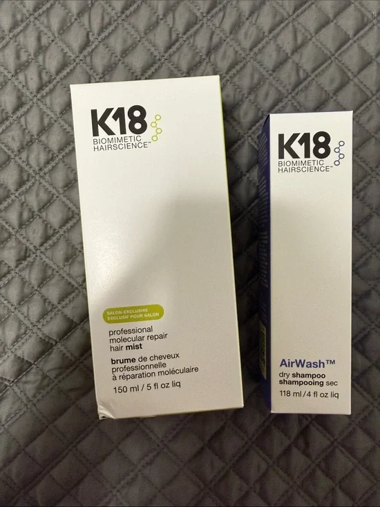 K18 Professional Molecular Repair Hair Mist & AirWash Dry Shampoo Duo - White