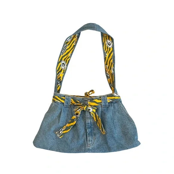 Green Bay Packers Custom Denim Hobo Bag Repurposed Jean Purse NFL Fan Gear