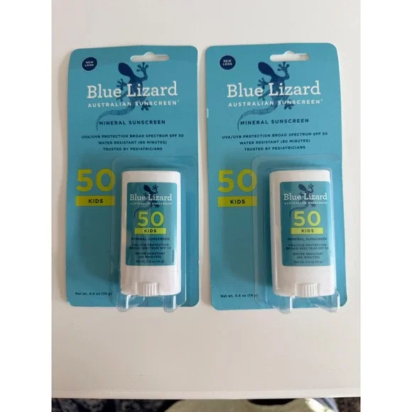 Blue Lizard Mineral Sunscreen Stick Kids 0.5oz SPF 50 Zinc Oxide 2pk NWT