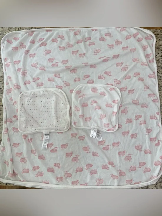 Carters 3-Piece Just One You Baby Bath Towel Washcloth Set Pink Sheep Lamb