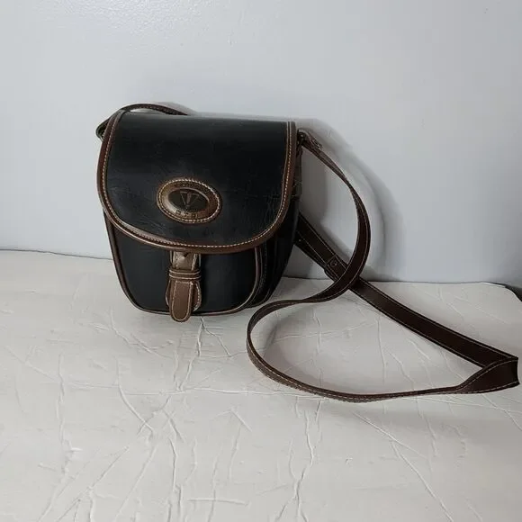 Express RTD shoulder vintage leather handbag two tone black/brown