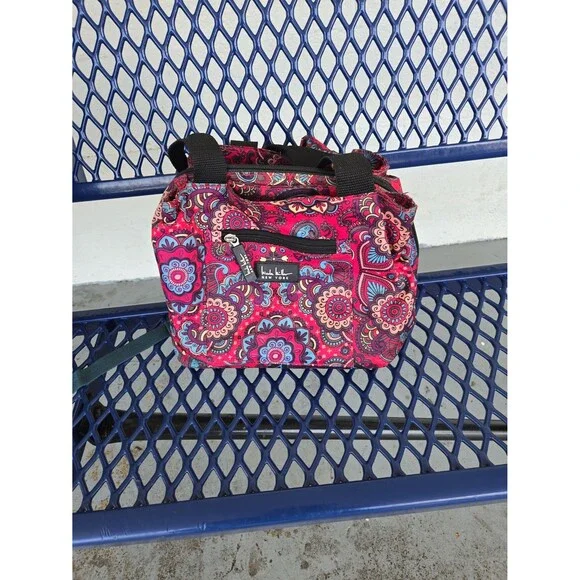 NICOLE MILLER Black Pink  Floral Insulated Lunch Bag Tote for Work School Picnic