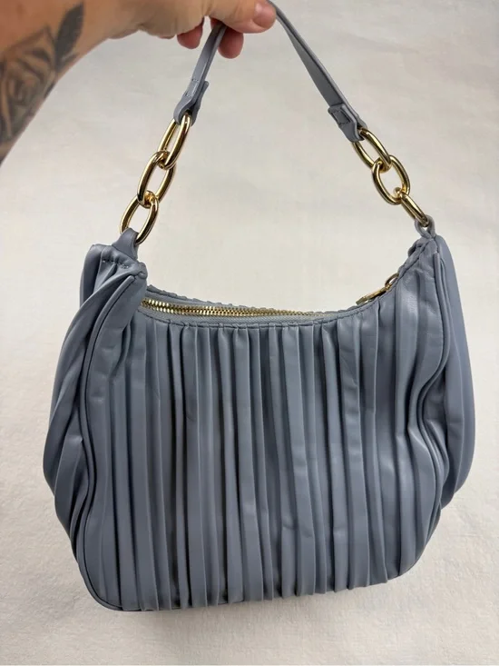 Cato Blue Gray Pleated Hobo Bag Gold Chain Shoulder Purse