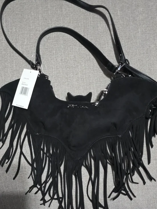 Betsey Johnson Black Bat Fringe Purse NWT