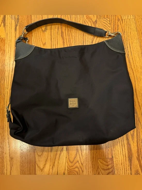 Dooney & Bourke Black Nylon Shoulder Hobo with Leather Trim