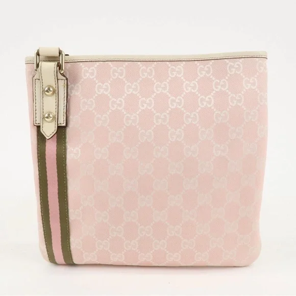 Gucci Pink and Beige Canvas Shoulder Bag