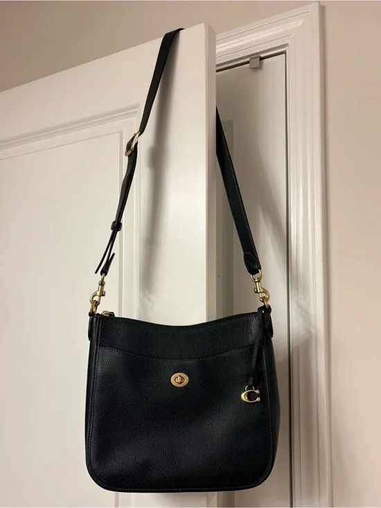 Coach Black Pebbled Leather Shoulder/Crossbody Bag with Gold Hardware