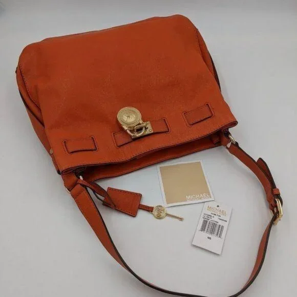 Michael Kors women's Hamilton orange leather signature‎ liner shoulder bag