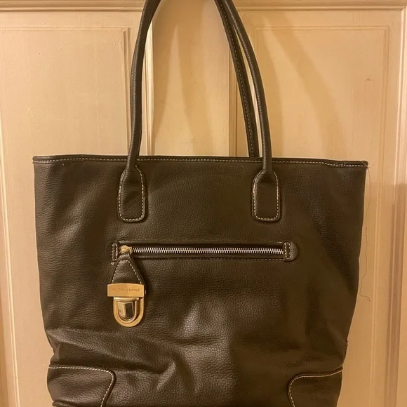 Victoria's Secret Black Leather Shoulder Bag with Gold Accents