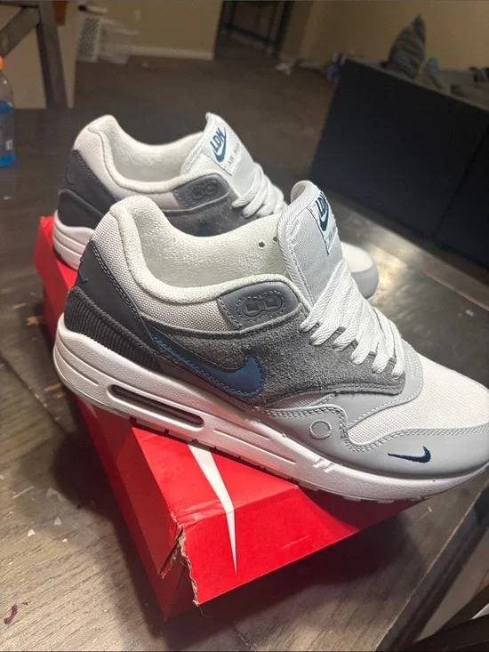 Nike Men’s Air Max 1 Sneakers - White, Gray & Blue