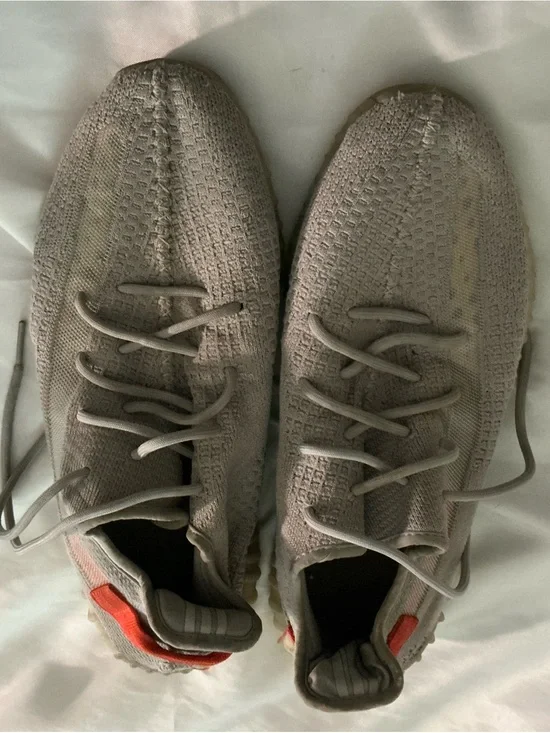 adidas Men’s Yeezy 350 Knit Low-Top Sneakers — Light Gray with Orange Heel Tab