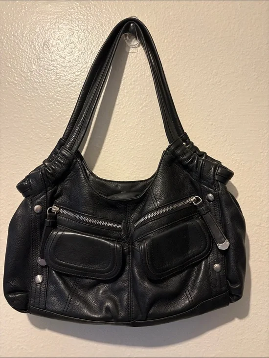 B. makowsky Black Leather Shoulder Bag
