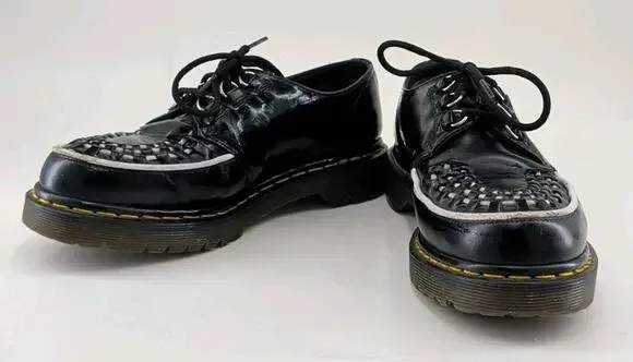 Dr. Martens Ramsey Smooth Leather Creepers Black/White Interlace Size 7 Mens/8 W